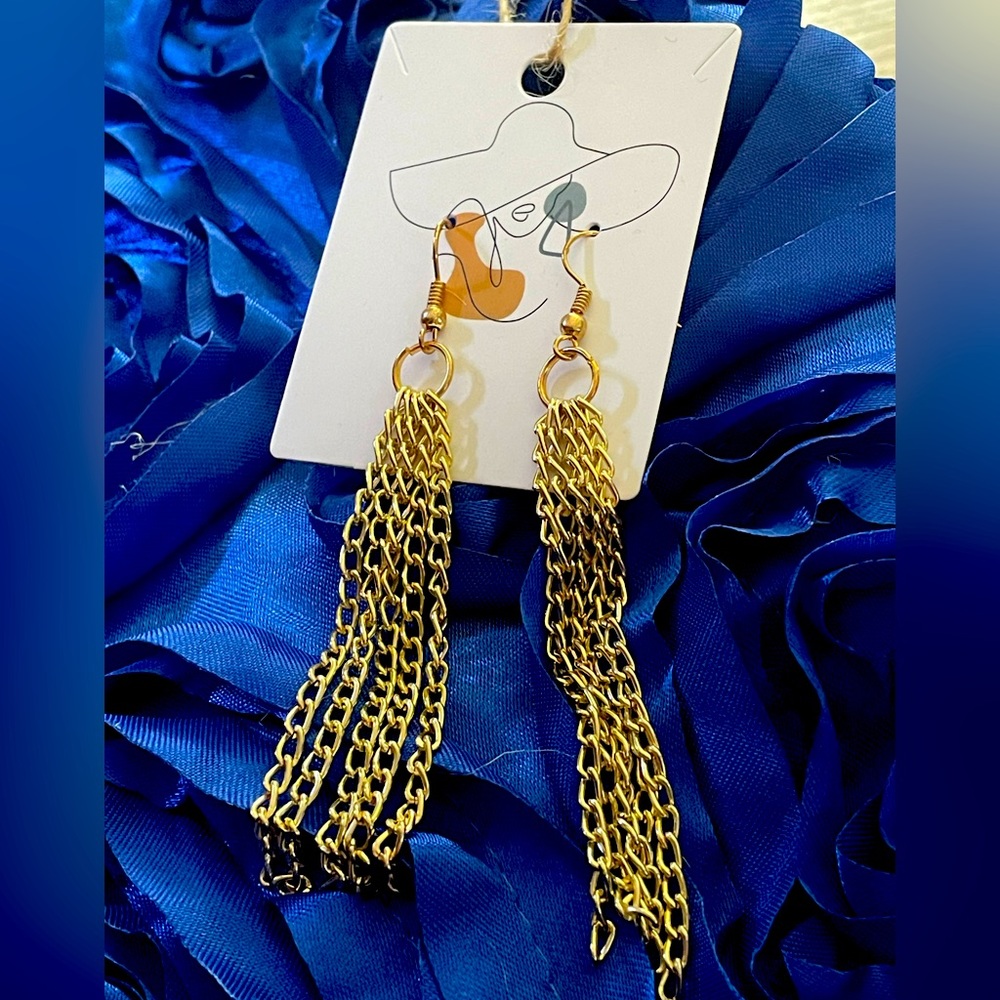Dangle chain gold tone earrings